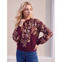 Roman Rayon Blend Floral Balloon Sleeve Jumper Burgundy Mix