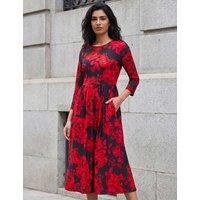 Roman Floral Gathered Midi Dress Red Mix