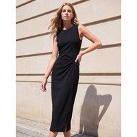 Roman Shirred Midi Dress Black Mix