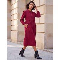 Roman Pure Cotton Collared Zip Up Midi Dress Burgundy Mix