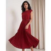 Roman Pleated Tie Waist Dress Burgundy Mix
