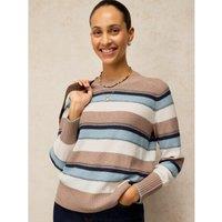 White Stuff Sienna Cotton Rich Striped Stitch Detail Jumper Natural Mix