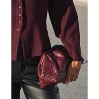 SOSANDAR Faux Leather Woven Clutch Bag Burgundy