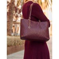 SOSANDAR Faux Leather Woven Tote Bag Burgundy