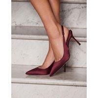 SOSANDAR Satin Pointed Toe Kitten Heel Slingback Shoes Burgundy