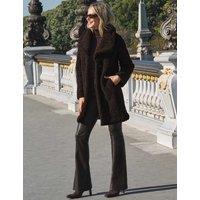 SOSANDAR Borg Funnel Neck Longline Coat Chocolate