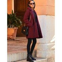 SOSANDAR Borg Funnel Neck Longline Coat Burgundy