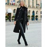 SOSANDAR Belted Funnel Neck Tailored Coat Black
