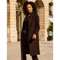 SOSANDAR Funnel Neck Longline Coat Chocolate