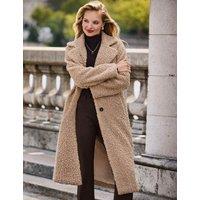 SOSANDAR Borg Oversized Longline Coat Camel
