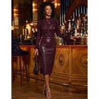 SOSANDAR Leather Look Midi Pencil Skirt Burgundy