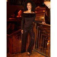 SOSANDAR Sequin Wide Leg Trousers Chocolate