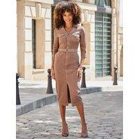 SOSANDAR Cotton Rich Belted Corduroy Midi Dress Chocolate