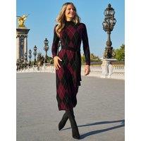 SOSANDAR Argyle Roll Neck Knitted Midi Dress Red Mix