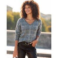 SOSANDAR Checked Metallic V Neck Jumper Grey Mix