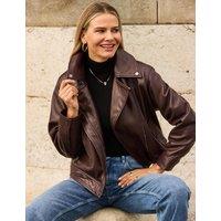 SOSANDAR Leather Relaxed Biker Jacket Burgundy