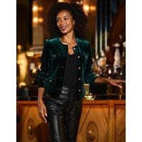 SOSANDAR Velvet Collarless Jacket Emerald