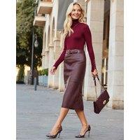SOSANDAR Leather Midi Pencil Skirt Burgundy