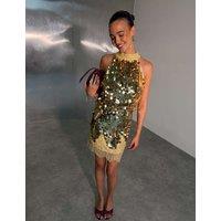 Never Fully Dressed Sequin Tie Neck Fitted Vest Top Gold