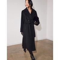 Whistles Wool Rich Belted Longline Trench Coat Black