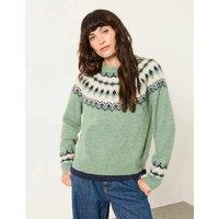 FatFace Fair Isle Crew Neck Jumper with Wool Green Mix