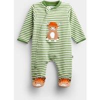JoJo Maman Bb Pure Cotton Highland Cow Zip Up Sleepsuit Green Mix