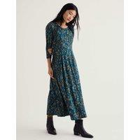 Seasalt Cornwall Floral Midi Fit & Flare Dress Teal Mix