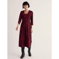Seasalt Cornwall Cotton Rich Floral Square Neck Midi Waisted Dress Red Mix