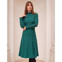Roman Knitted High Neck Button Detail Knee Length Swing Dress Green
