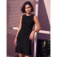 Roman Sleeveless Button Detail Knee Length Swing Dress Black