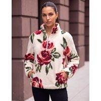 Roman Rose Print Zip Fleece Jacket Ivory