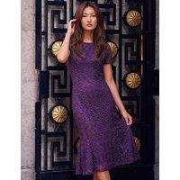 Roman Sparkle Lace Raglan Sleeve Flute Hem Dress Purple