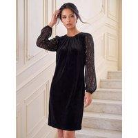 Roman Petite Velvet Foil Print Knee Length Dress Black