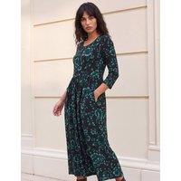 Roman Floral Gathered Waist Midi Dress Dark Green