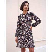 Roman Ribbed Keyhole Frill Dress Black