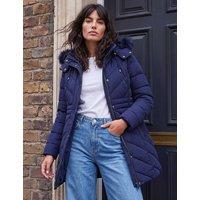 Roman Padded Faux Fur Trim Hooded Coat Dark Navy