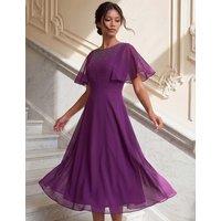 Roman Petite Sparkly Cape Detail Midi Dress Burgundy