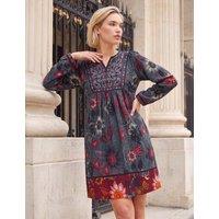 Roman Floral V Neck Panel Knee Length Dress Grey