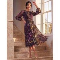 Roman Floral Sparkly Puff Sleeve Dress Black