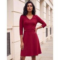 Roman V Neck Button Waist Stretch Dress Burgundy