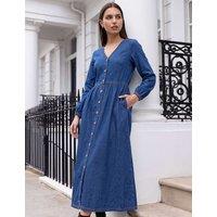 Roman Pure Cotton Denim Button Through Midi Shirt Dress Blue