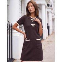 Roman Bow Detail Round Neck Knitted Shift Dress Chocolate