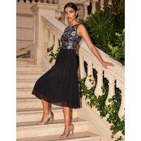Roman Chiffon Sequin Scoop Neck Belted Waisted Dress Black Mix