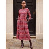 Roman Zig Zag Print Scoop Neck Midi Waisted Dress Red