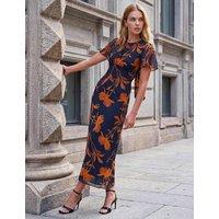Roman Printed Scoop Neck Bow Detail Waisted Dress Black