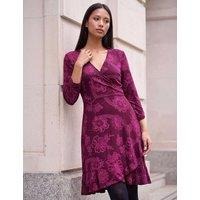 Roman Petite Floral Frill Wrap Mini Dress Magenta