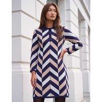 Roman Chevron Print Collared Knit Dress Navy