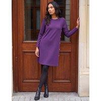 Roman Side Button Detail Round Neck Swing Dress Purple