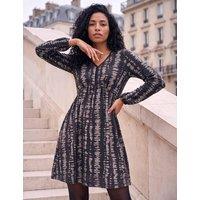 Roman Abstract Print Knitted Empire Line Knee Length Swing Dress Taupe