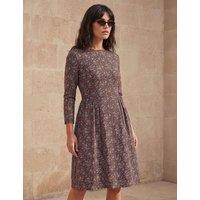 Roman Printed Scoop Neck Mini Waisted Dress Chocolate